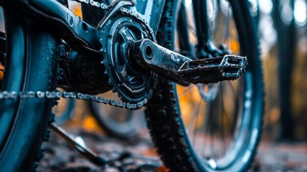 Biela y transmisión de una bicicleta de montaña